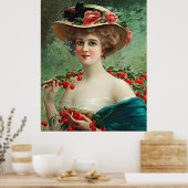 Vintage schöne Dame, Blume Hut & Kirschen Poster (Küche)