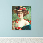 Vintage schöne Dame, Flower Hat & Cherries Leinwanddruck (Insitu (Holzboden))