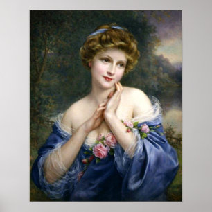 Vintage schöne Dame in Blau Poster