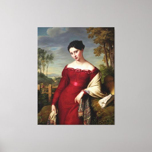 Vintage schöne Dame in Rot Leinwanddruck (Vorderseite)