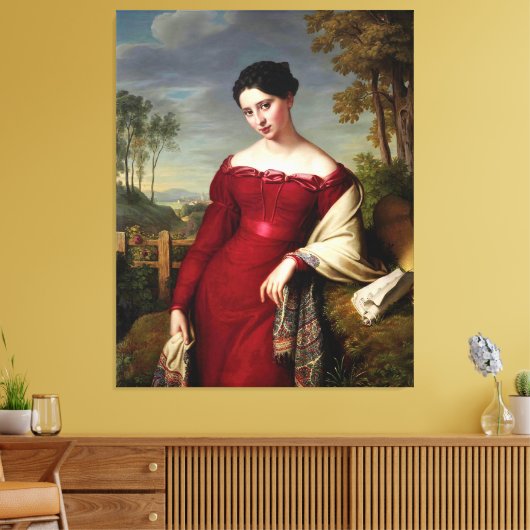 Vintage schöne Dame in Rot Leinwanddruck (Insitu (Wohnzimmer))