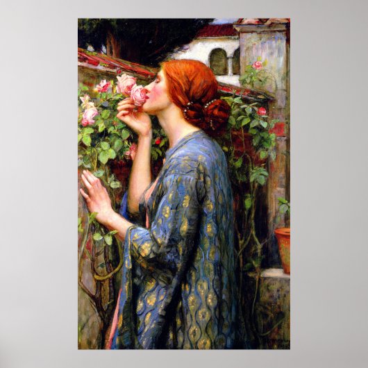 Vintage schöne Dame und rosa Rose Blume Poster (Vorne)