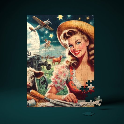 Vintage schöne Farm Girl Puzzle