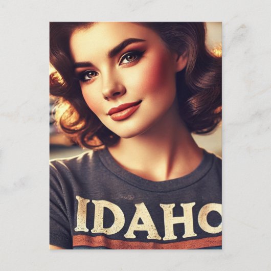 Vintage schöne Frau im Shirt von Idaho Postkarte (Vorderseite)