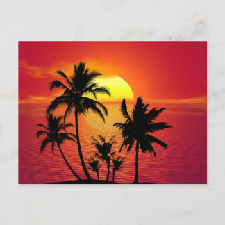 Vintage schöne Insel-Strand-Sonnenuntergangspostka Feiertagspostkarte