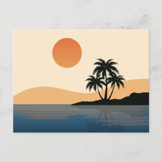 Vintage schöne Insel-Strand-Sonnenuntergangspostka Feiertagspostkarte