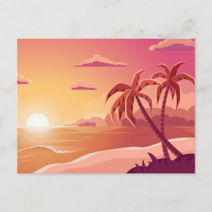 Vintage schöne Insel-Strand-Sonnenuntergangspostka Feiertagspostkarte