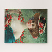 Vintage schöne Lady Blume Hut & Red Cherries Puzzle (Horizontal)