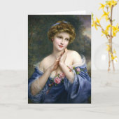 Vintage schöne Lady in blau Karte (Gelbe Blume)