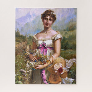 Vintage schöne Lady Pink Ribbon Weiße Blume Puzzle