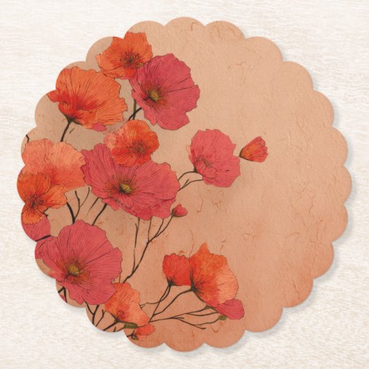 Vintage schöne rote Mohnblumen Untersetzer (Vorderseite)