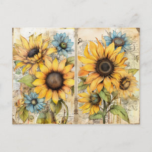 Vintage. Schöne Sonnenblumen. Feiertagspostkarte
