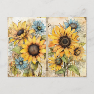Vintage. Schöne Sonnenblumen. Feiertagspostkarte