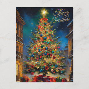 Vintage schöner Weihnachtsbaum mit Geschenken Feiertagspostkarte