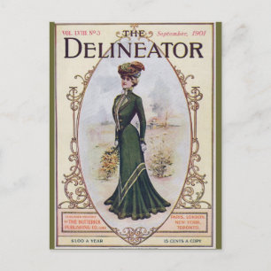 Vintage Schönheit im grünen Kleid Postkarte