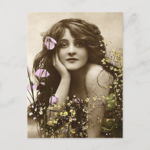 Vintage Schönheit mit Blume Postkarte
