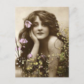 Vintage Schönheit mit Blume Postkarte (Vorderseite)