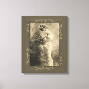 Vintage Schönheit mit geschnittenen Blume Leinwanddruck