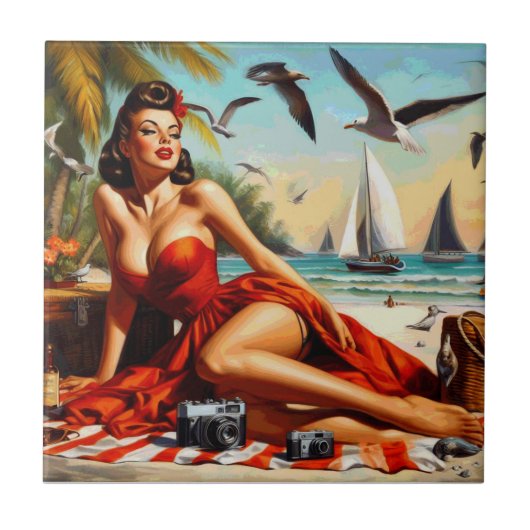 Vintage Schönheit Pinup Fliese (Vorderseite)