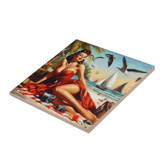 Vintage Schönheit Pinup Fliese (Seite)