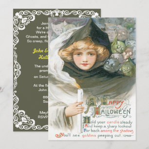 Vintage Schönheit und die Kobolde Halloween Einladung