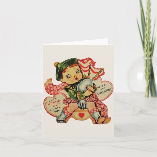 Vintage schottische Bagpiper Valentine's Day Card Karte (Vorderseite)