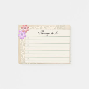 Vintage-Schreibblock floral mit Linien und Kontrol Post-it Klebezettel