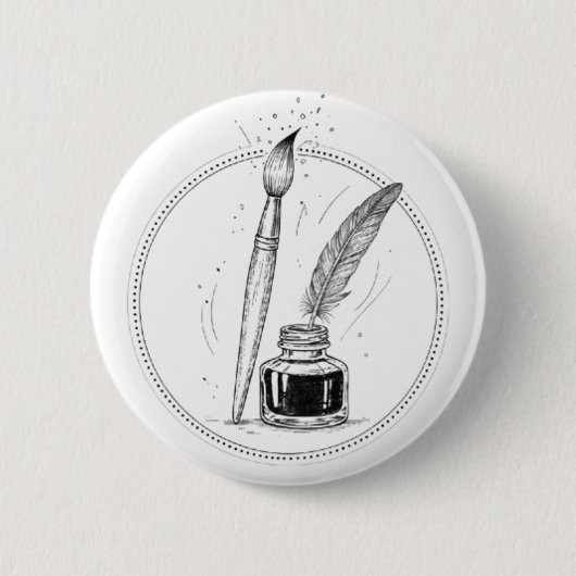 Vintage-Schreiber Tinte & Feder Minimal Dark Art Button (Vorderseite)