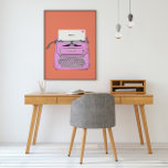 Vintage Schreibmaschine in Rosa und Orange Retro Poster<br><div class="desc">Niedliche Vintage Schreibmaschine in Rosa und Orange,  anpassbar mit Ihrem Text.</div>
