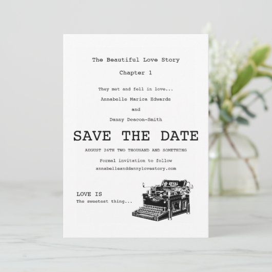 Vintage Schreibmaschine Save the Date (Stehend Vorderseite)
