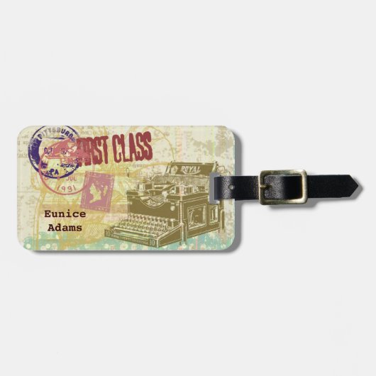 Vintage Schreibmaschinen-"erste Klassen-" Gepäckanhänger (Vorderseite horizontal)