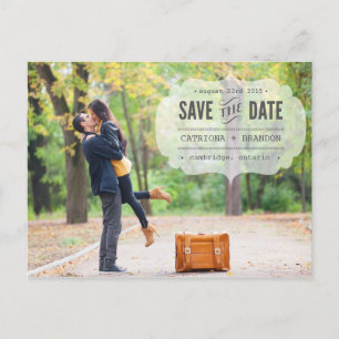 Vintage Schreibmaschinen-Etikett Save-the-Date-P Ankündigungspostkarte