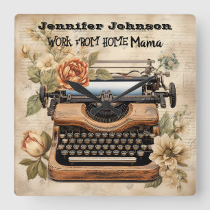 Vintage Schreibmaschinenarbeit von der Zuhause-Mam Quadratische Wanduhr
