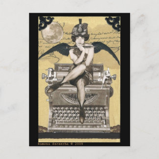 Vintage-Schreibmaschinenfee Postkarte