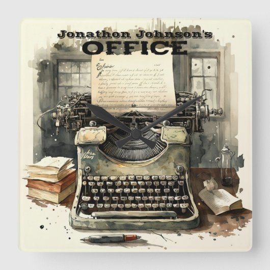 Vintage Schreibmaschinenuhr Quadratische Wanduhr (Vorderseite)