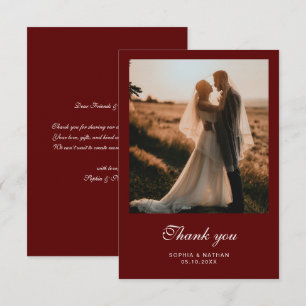 Vintage Schrift Burgund Elegante Foto Hochzeit Dankeskarte
