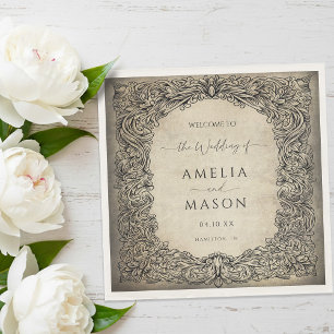 Vintage-Schriftrolle Elegante klassische Hochzeit Serviette
