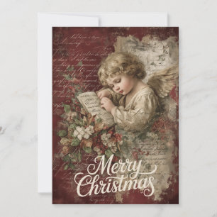 Vintage-Schriftrolle & Poinsettien-Eleganz Feiertagskarte