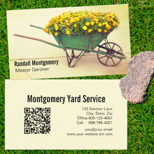 Vintage Schubkarre Blumen Gärtner QR-Code Visitenkarte