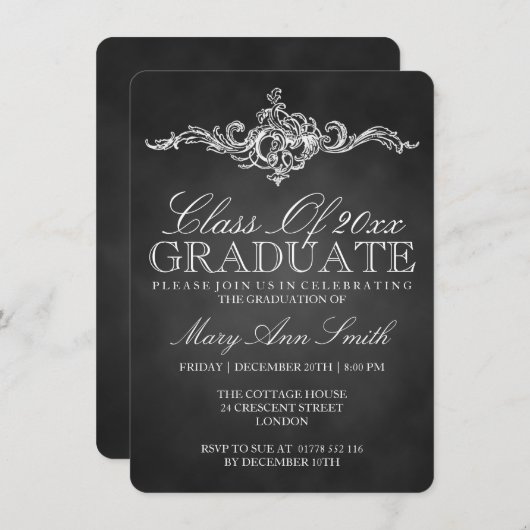 Vintage Schulungspartei Schwarz Einladung (Vorne/Hinten)