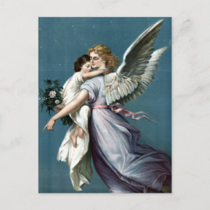 Vintage Schutzengel mit Kind Postkarte