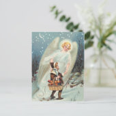 Vintage Schutzengel mit Mädchen im Schnee Postkarte (Stehend Vorderseite)