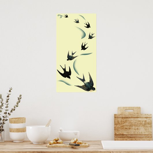 Vintage Schwalbe Vögel Kunst Poster (Küche)