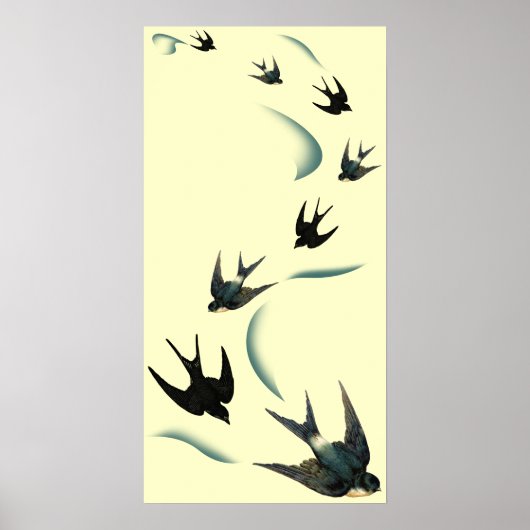 Vintage Schwalbe Vögel Kunst Poster (Vorne)