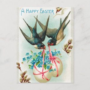 Vintage Schwalben-Paar und florale Ostereier Postkarte