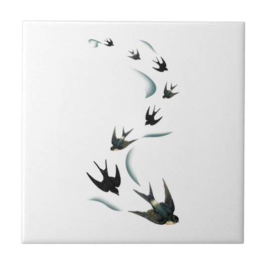 Vintage Schwalben-Vogel-Kunst Fliese (Vorderseite)