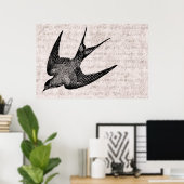 Vintage Schwalbenabbildung - Antiquitätenvogel aus Poster (Heimbüro)