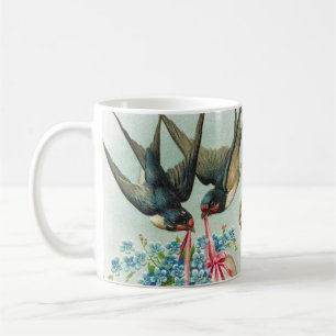 Vintage Schwalbenpaar und florale Ostereier Kaffeetasse