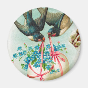 Vintage Schwalbenpaar und florale Ostereier Magnet
