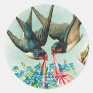Vintage Schwalbenpaar und florale Ostereier Runder Aufkleber
